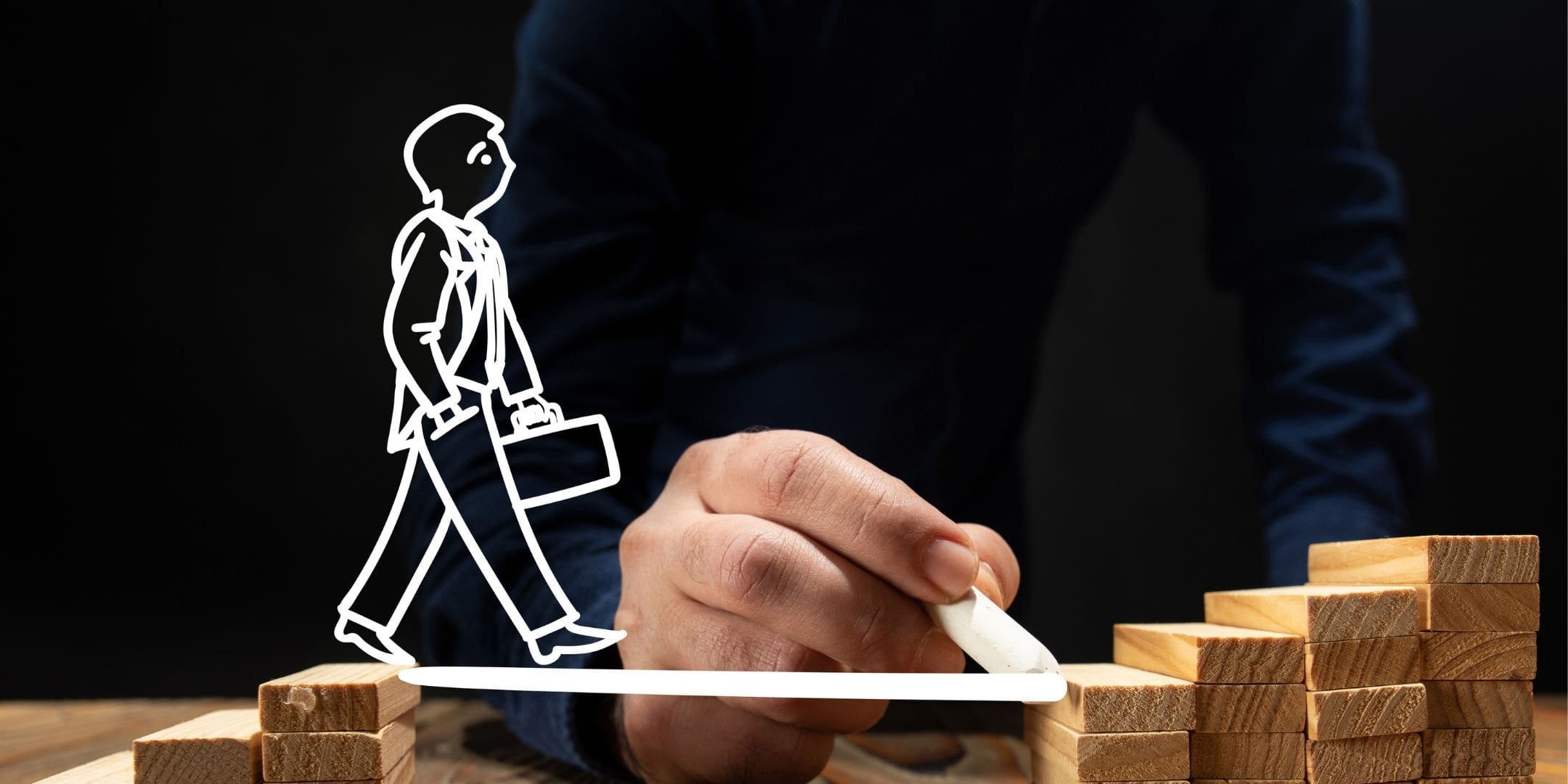 cartoon image of figure walking across a bridge symbolizing passage or succession