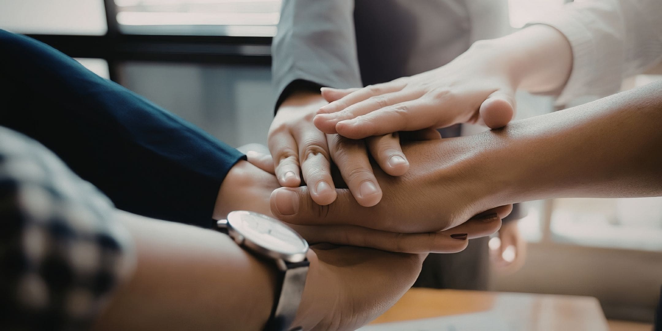 Multiple hands stacked on top of each other